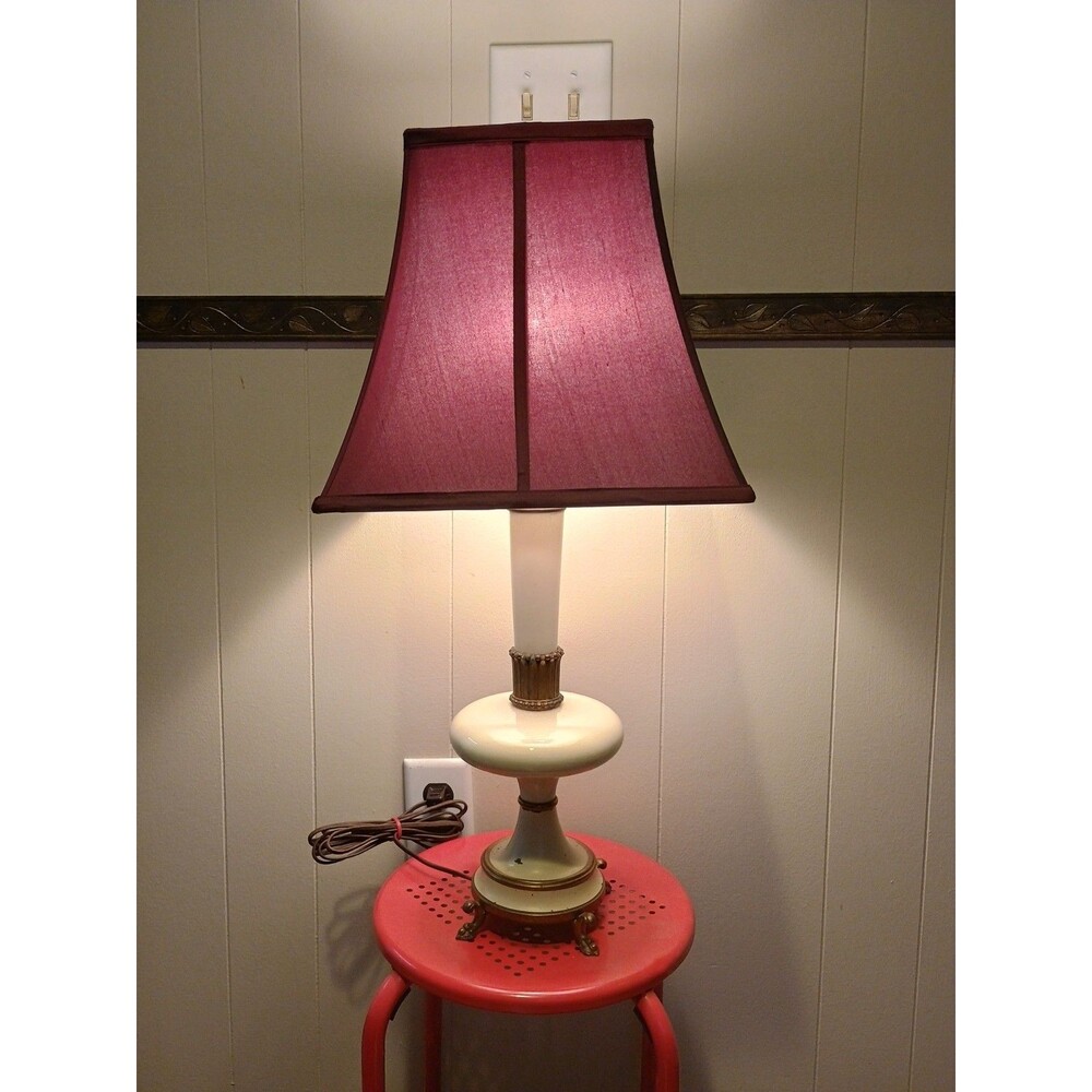 VINTAGE Stiffel Brass Table Lamp Hollywood Regency 1950s Brass / Enamel w/ Shade